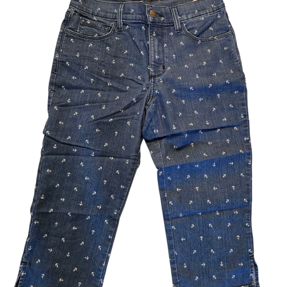 NYDJ Nautical Anchor AOP LIFT TUCK TECH Women Size 4P Cropped Blue Jeans